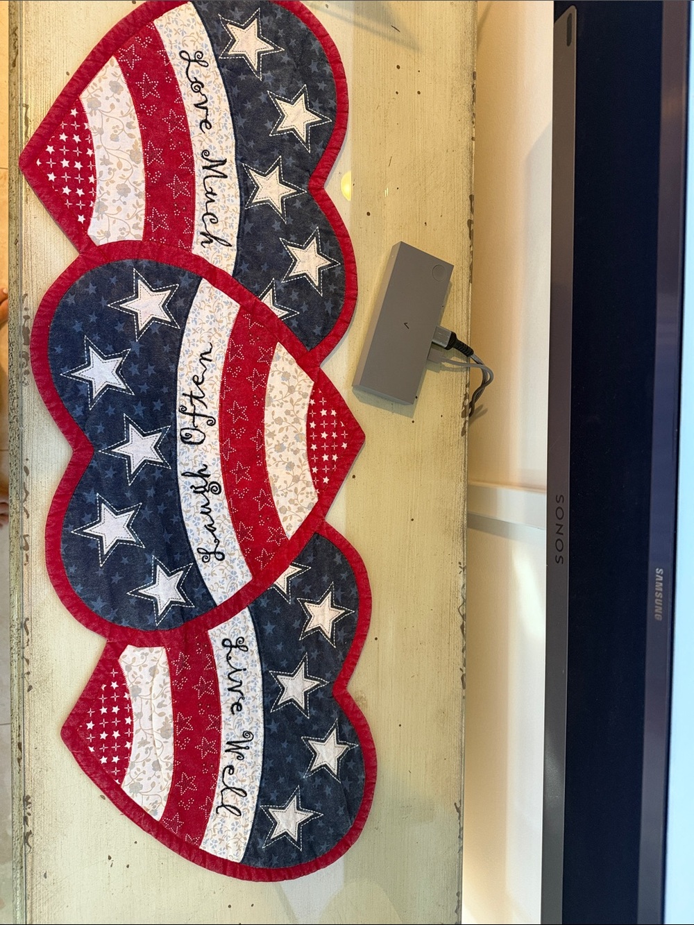 Patriotic Heart Quilted Table Runner - Red White & Blue